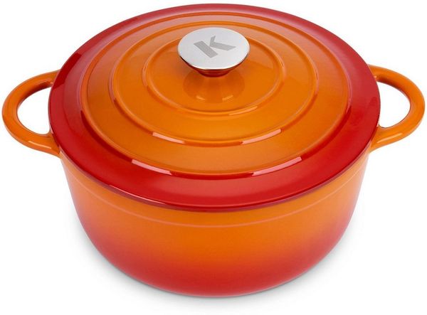 KLAMER Bräter Gusseisen Bräter 5 L, Gusseisen-Topf 25 cm backofengeeignet, Emaille …, Gusseisen, Exzellente Hitzeverteilung, Intensive Aromabildung, 5 Liter
