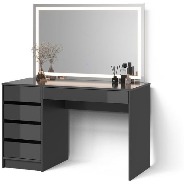 Livinity® Schminktisch Imola, Anthrazit, 120 cm mit LED-Spiegel (2-St)