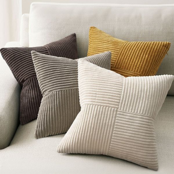 Topfinel Kissenbezug 40x40 4er set Kissenbezüge 50x50 Kordsamt mit Streifen deko Sofa, kissenbezug Braun Farbverlauf Schlafzimmer Weich Hautfreundlich