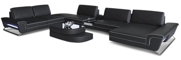 Sofa Dreams 'Bari U XXL' Wohnlandschaft, Schwarz / Weiß, Ledermix, 89 x 329 x 456 cm, Rechts Bild 1