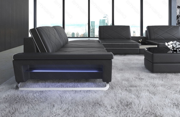 Sofa Dreams 'Bari U XXL' Wohnlandschaft, Schwarz / Weiß, Ledermix, 89 x 329 x 456 cm, Rechts Bild 5