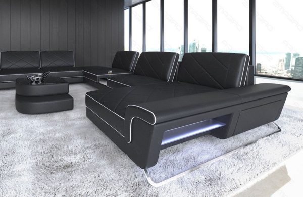 Sofa Dreams 'Bari U XXL' Wohnlandschaft, Schwarz / Weiß, Ledermix, 89 x 329 x 456 cm, Rechts Bild 4