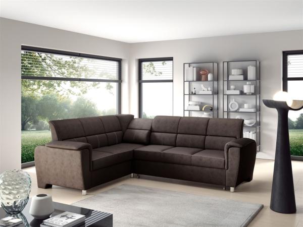 Ecksofa Schlafsofa Sofa SALVADOR Stoff Texas Braun Kurze Schenkel Links