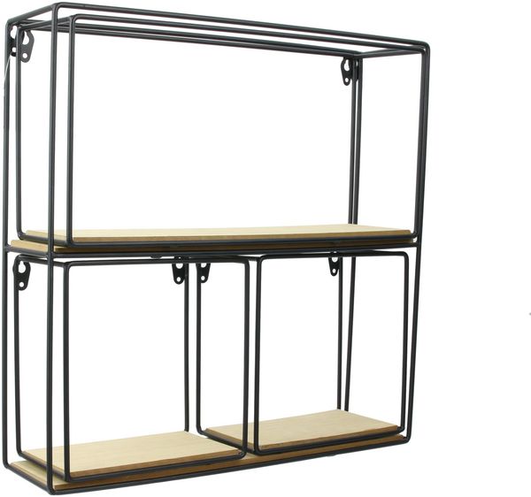 HOME DECO FACTORY 4 Stück Holz Metall 38 x 38 x 10 cm Möbel Regal Ausstellungsregal MDF Beige Schwarz 38 x 10 x 38 cm