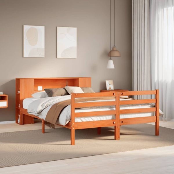 vidaXL Massivholzbett mit Regal ohne Matratze Wachsbraun 150x200 cm 3321867
