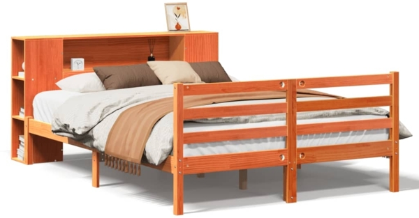 vidaXL Massivholzbett mit Regal ohne Matratze Wachsbraun 150x200 cm 3321867