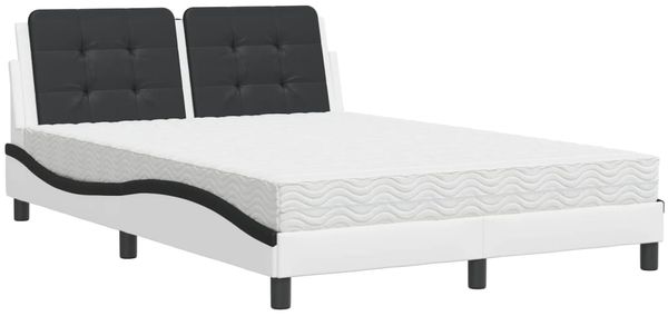 Doppelbett, Bettgestell Modernen ohne Matratze Weiß und Schwarz 140x190 cm Kunstleder d2685e