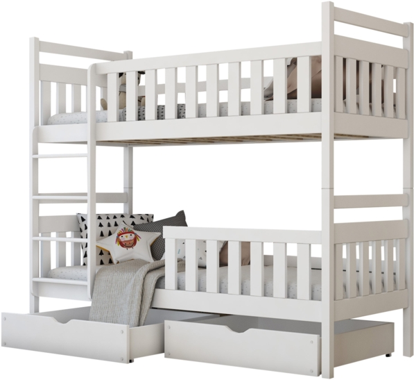 Etagenbett mit Stauraum Monik, Weiß, 90x200 cm