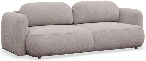 Selsey Sofa mit Schlaffunktion und Bettkasten 253x110 cm Graubeige Bouclé – Schlafsofa & Couch mit DL-Automatik, große Schlafcouch 165x205 cm, 3-Sitzer Sofa Bed, Polstersofa mit Stauraum