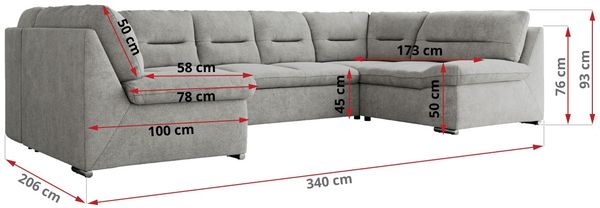 Ecksofa, Sofa big XXL, Wellenfedern, Wohnlandschaft XXL, mit Schlaffunktion - COMODO U - Hellgrau Stoff Bild 7