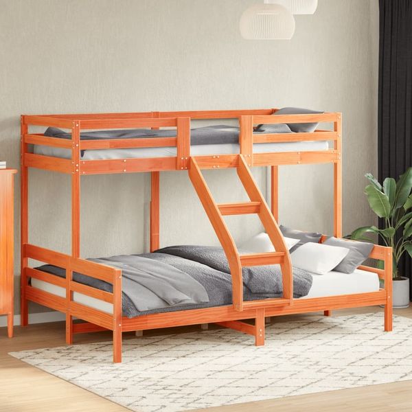 vidaXL Etagenbett 90x200/140x200 cm Wachsbraun Massivholz Kiefer 3207176