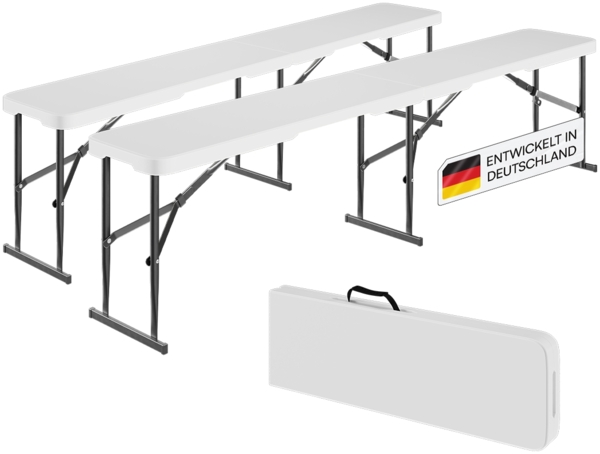 STEELSØN 'Zennar' Gartenbank für 4 Personen, zusammenklappbar, weiß, 43x28x180 cm, wetterfest, Sitzbank inkl. Tragegriff, 2er-Set