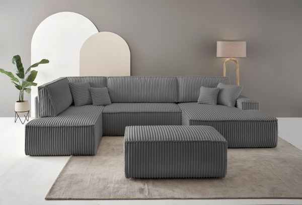 OTTO home Wohnlandschaft FINNLEY U-Form XXL 329 cm - OTTO. Verlässliche Qualität, Schlafsofa, Bettkasten, in Bouclé, Struktur fein und Mega Cord