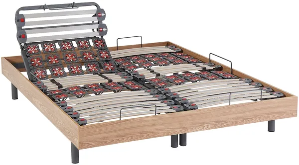 Vente-unique Relaxbett elektrisch, Matratzen mit Memory Schaum & Bambus, DAMYSOS von NATUREA, mit OKIN-Motor, 2 x 80x200 cm, Holzfarben