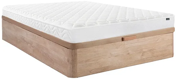 Set aus Bettgestell mit Bettkasten + Matratze - 140x190 cm - Memory Schaum - Stärke 15 cm - Holzfarben hell - PELOPS von DREAMEA