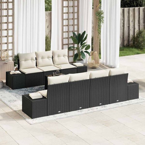 vidaXL Garten-Sofa-Set mit Kissen 8 pcs Schwarz und Creme Poly-Rattan 3355636