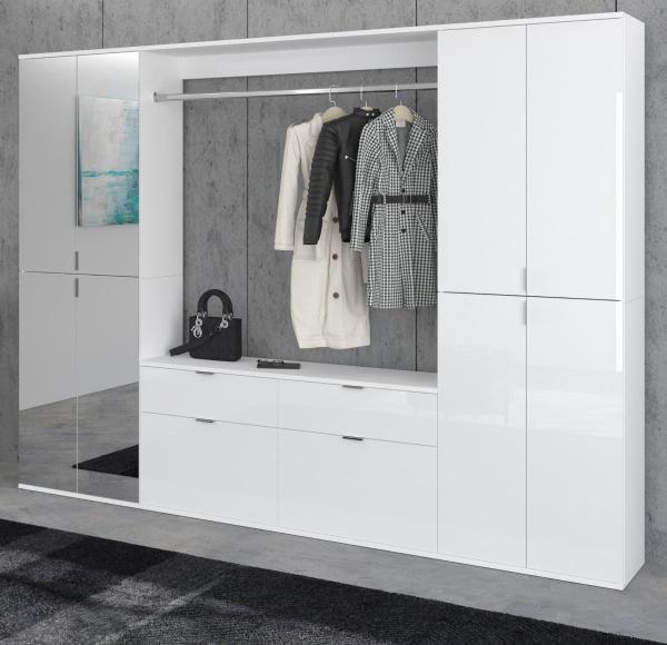 Garderobenschrank mit Spiegel SystemX in weiß Hochglanz 243 x 193 cm