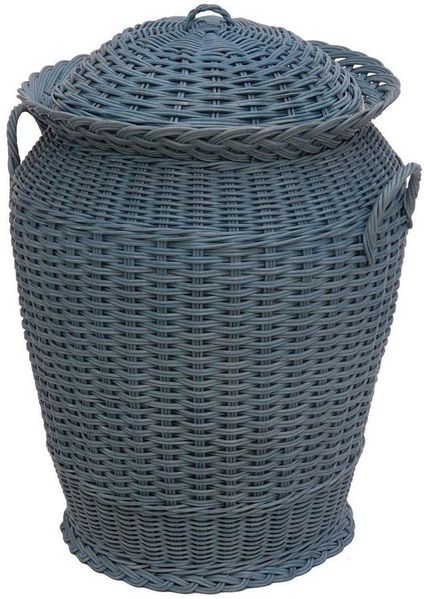Krines Home Wäschetonne Wäschekorb Wäschetonne Wäschesammler Ø 50 cm aus echtem Rattan, rund mit Deckel und Inlett