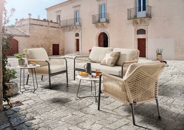 Destiny Gartenlounge-Set GENUA, (12-tlg, 1x 2er Sofa, 2x Sessel, 2x Tisch, inkl. Auflagen), Aluminium, Olefin-Rope