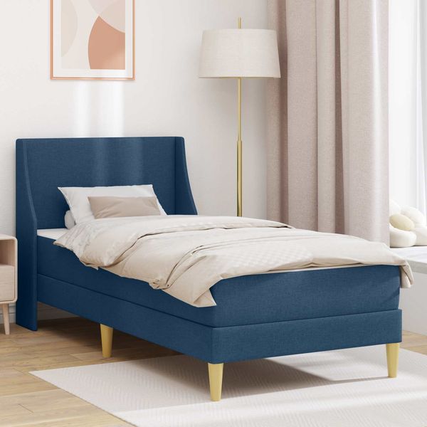 vidaXL Bettgestell mit Matratze mit Kopfteil Blau 80x 200 cm Polyester 3414708