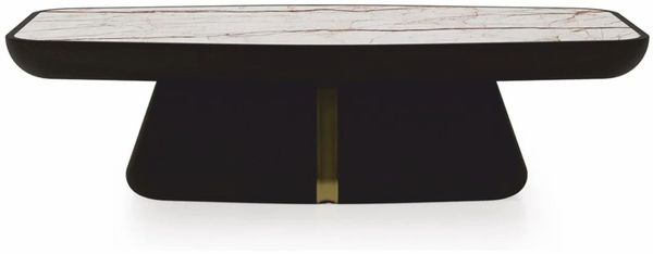 Casa Padrino Luxus Couchtisch mit Marmorplatte Dunkelbraun / Messing / Weiß-Braun 150 cm
