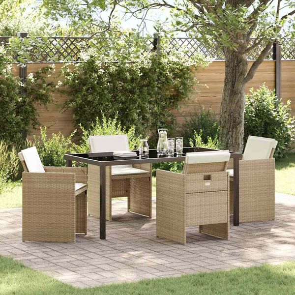 vidaXL Garten Essgruppe mit Kissen 5 pcs Beige Poly-Rattan 3379958