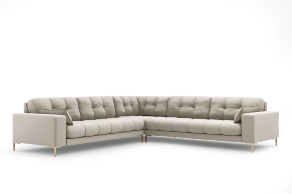 Micadoni Symmetrisches Ecksofa Mamaia 6-Sitzer Strukturierter Stoff Neve Beige goldene Beine