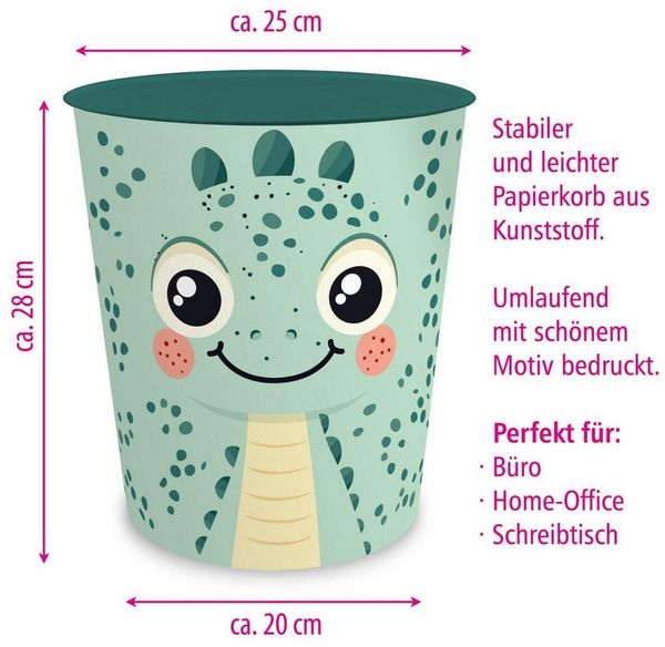 itenga Papierkorb itenga Papierkorb Tiermotiv - DINO - Kawaii Design - ca 11 Liter