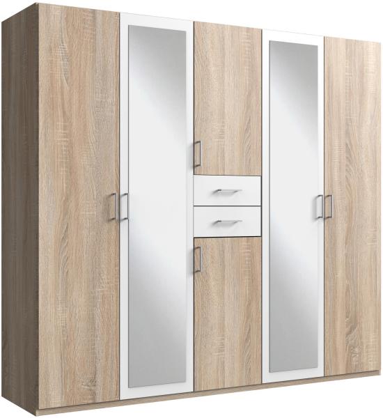 Kleiderschrank >Drugi I< in Eiche sägerau Weiß - 225x208x58cm (BxHxT)