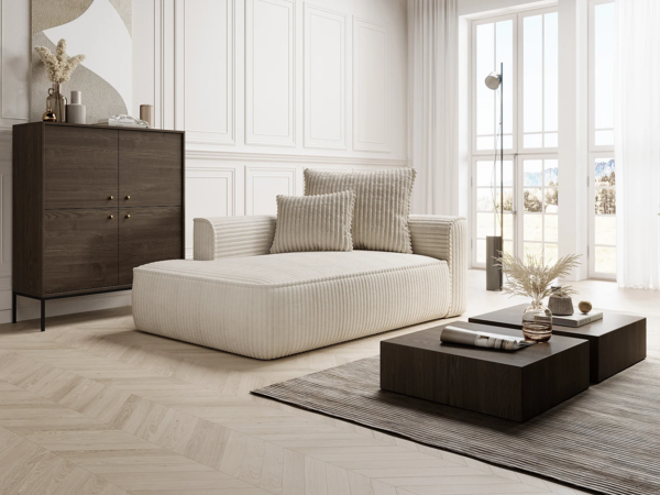 Vente-unique - Recamiere - linksseitig - grob gerippter Cord - Beige - PINETA