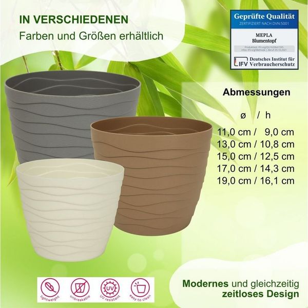 Heimwerkercenter Übertopf MePla - 3 Stück Übertopf TEO -ø11cm - grau