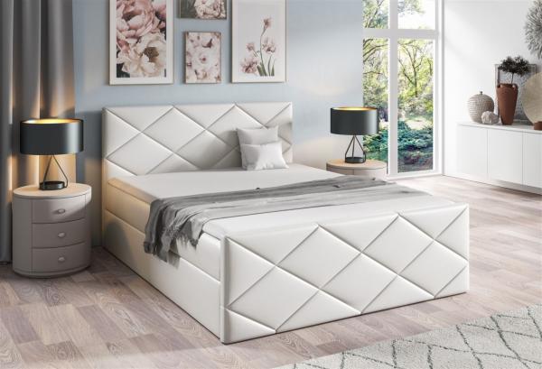 Boxspringbett Schlafzimmerbett KOSMOS 200x220cm Kunstleder Madryt Weiss