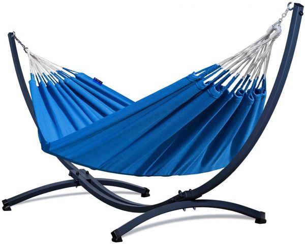 Potenza Medelin Hängematte mit Gestell – 220kg für 2 Personen I 100% Baumwolle Hängematte XL - 220x140, 160kg I Blau