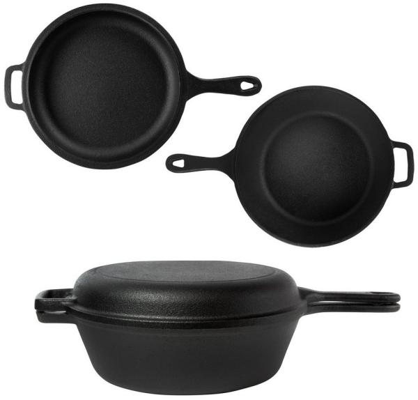 osoltus Kombi Topf 2 in 1 aus Gusseisen 26cm Bräter & Bratpfanne als Deckel