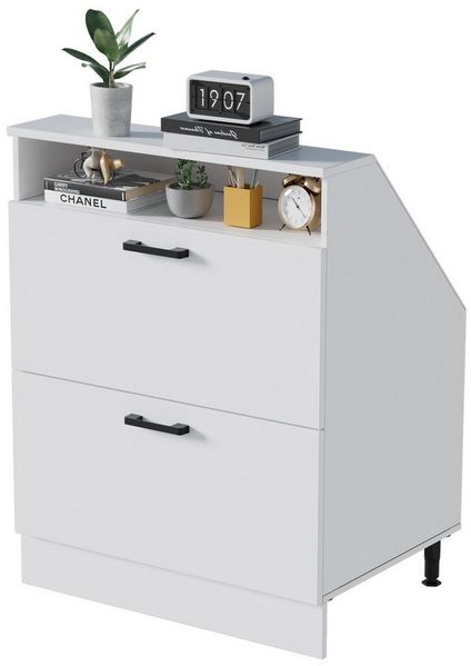 TWSOUL Regal Dachschrägenschrank mit 2 Schubladen,platzsparendes Dachschrägenregal, mit verstellbaren Füßen (9–16 cm),ideal für kleine Räume,Weiß