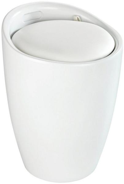 WENKO Badhocker Candy Weiß matt, Sitzgelegenheit, Hocker mit Stauraum für das Badezimmer und Wohnzimmer, integrierter Wäschesammler, ABS-Kunststoff, BPA-frei, Fassungsvermögen 20 L, Ø 36x50,5 cm