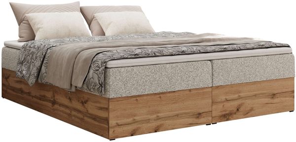 Polsterbett mit Bettkasten, Boxspringbett ohne Kopfteil WOOD ZERO, 7-Zonen Multipocket-Matratze und Topper, modernes Bett für Schlafzimmer - Hellgrau Strukture - 180 x 200 cm - H4 Bild 4