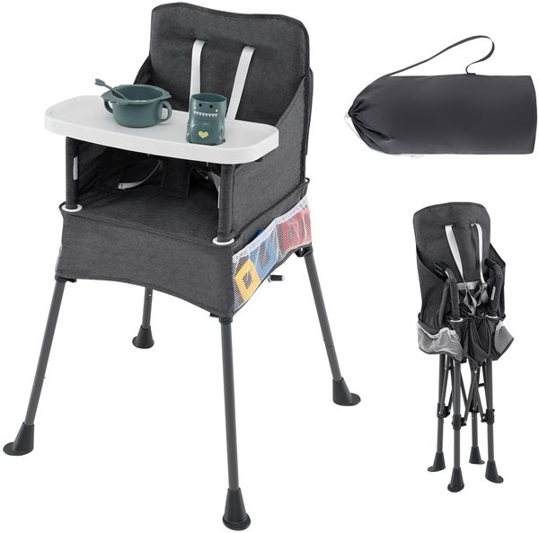 Baby Klappbarer Hochstuhl mit Verstellbarem Tablett & Tragetasche Kinderhochstuhl Babystuhl