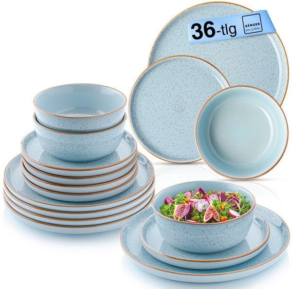 SÄNGER Tafelservice Rio Geschirrset (36-tlg), 12 Personen, Steingut, Handmade, Blau, Erweiterbar, VALUE COLLECTION
