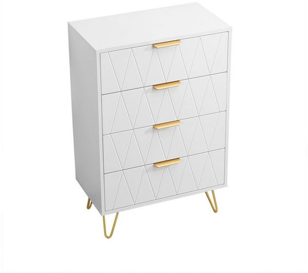 FUROKOY Kommode Sideboard Schubladenschrank, mit 4 Schubladen,gold Griffen,Weiße,90 x 60 x 34cm