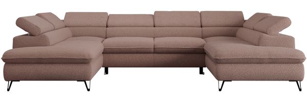 Mks Möbel 'Peter U' Wohnlandschaft mit Bettkasten, Bettfunktion & einstellbaren Kopfstützen, Rosa, Boucle Bild 7