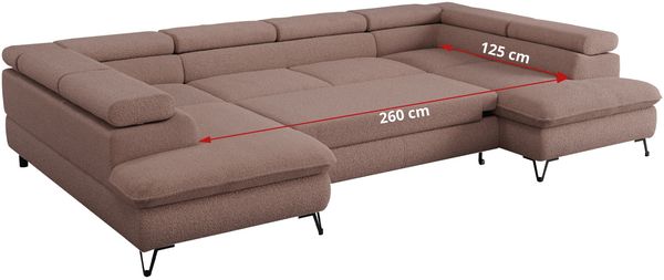 Mks Möbel 'Peter U' Wohnlandschaft mit Bettkasten, Bettfunktion & einstellbaren Kopfstützen, Rosa, Boucle Bild 9