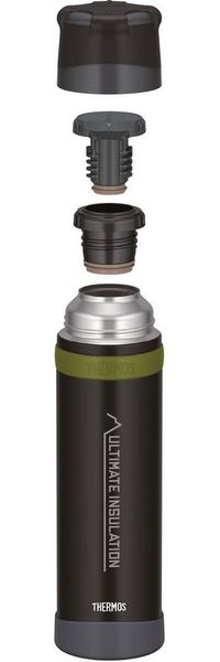 THERMOS MOUNTAIN BEVERAGE BOTTLE 0,9l, black, Thermosflasche Edelstahl mit Trinkbecher, 24 h heiß / 24 h kalt, leichte Outdoorflasche, robust, zerlegbarer Verschluss, BPA-frei