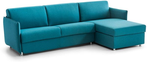 Dmora Schlafsofa mit Halbinsel Sumirago, Verwandelbares Ecksofa für das Wohnzimmer, gepolstert, abnehmbar, 100 % Made in Italy, 260x160 h90 cm, Hellblau