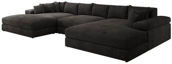 Luxusbetten24 Sofa Designer Sofa Bernardo U in Cord, mit breiter Ottomane