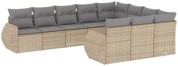 vidaXL 10-tlg. Garten-Sofagarnitur mit Kissen Beige Poly Rattan 3221888 Bild 8