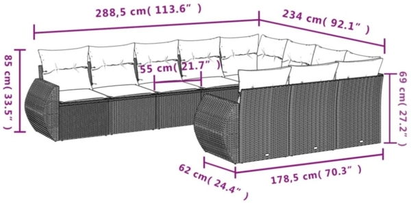 vidaXL 10-tlg. Garten-Sofagarnitur mit Kissen Beige Poly Rattan 3221888 Bild 9
