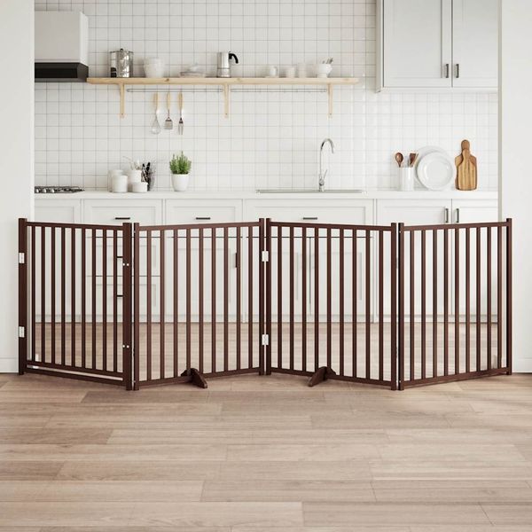 vidaXL 4-tlg. Hundetor mit Tür Faltbar Braun Eiche 320 cm Tannenholz 352299