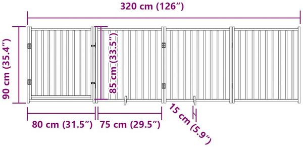 vidaXL 4-tlg. Hundetor mit Tür Faltbar Braun Eiche 320 cm Tannenholz 352299 Bild 11