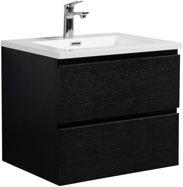 Badplaats Badmöbel Set mit Waschbecken und Unterschrank Angela 60 x 48 cm Schwarz Holz - Waschbeckenunterschrank mit Soft-Close und Waschbecken, Vorgemontiert